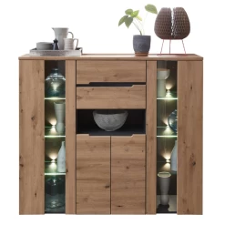 Buffetkast Medina 4 Deuren & 2 Lades; Met Led-verlichting - Eik/antraciet -Collectie Woonkamermeubels Ontwerp zonder titel 2022 08 29T140603.007 5111