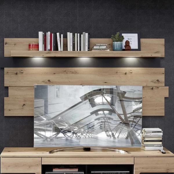 Wandpaneel Medina Met Verlichting - Eik/antraciet 1 Wandpaneel Medina Met Verlichting - Eik/antraciet