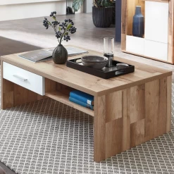 Salontafel Blake 110x65cm Met Twee Lades - Eik/wit