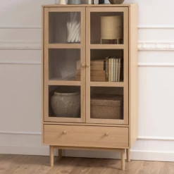 Vitrinekast Aston 145 Cm 2 Deuren & 1 Lade - Witte Eik