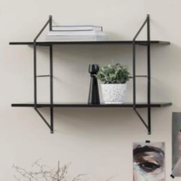 Wandrek Belfast Met 2 Legplanken - Zwart 1 Wandrek Belfast Met 2 Legplanken - Zwart