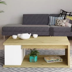 Salontafel Otawa 90x55 Cm Met Uitschuifbaar Tafelblad - Eik/ Wit