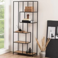 Rek Seaford Met 4 Zwevende Legplanken - Wilde Eik/ Zwart