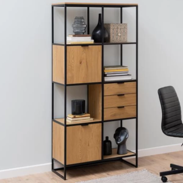 Wandrek Swindon 183 Cm 4 Legplanken - Eik/zwart 1 Wandrek Swindon 183 Cm 4 Legplanken - Eik/zwart