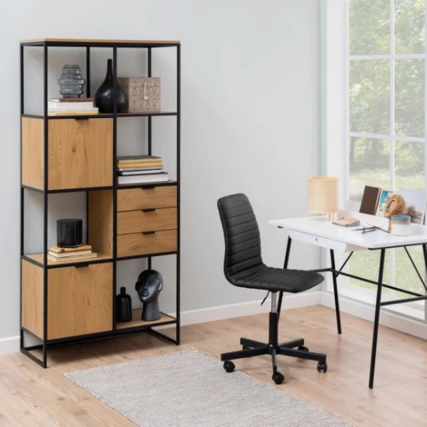 Wandrek Swindon 183 Cm 4 Legplanken - Eik/zwart 2 Wandrek Swindon 183 Cm 4 Legplanken - Eik/zwart - Afbeelding 2