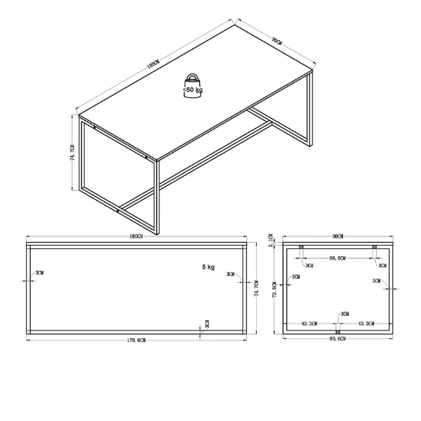 Eettafel Trend 180x90 Cm-zwart Essenhout 2 Eettafel Trend 180x90 Cm-zwart Essenhout - Afbeelding 2