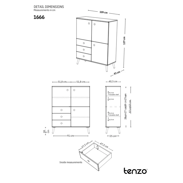 Buffetkast Dot Met 3 Deuren En 3 Lades - Eik/wit 3 Buffetkast Dot Met 3 Deuren En 3 Lades - Eik/wit - Afbeelding 3