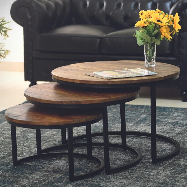 Set Van 3 Salontafels Gaja-magnoliahout 1 Set Van 3 Salontafels Gaja-magnoliahout