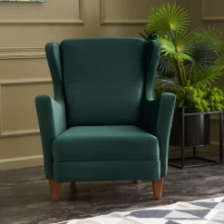 Stijlvolle En Comfortabele Vleugelstoel | Modern Ontwerp | Beukenhouten Frame | Groen