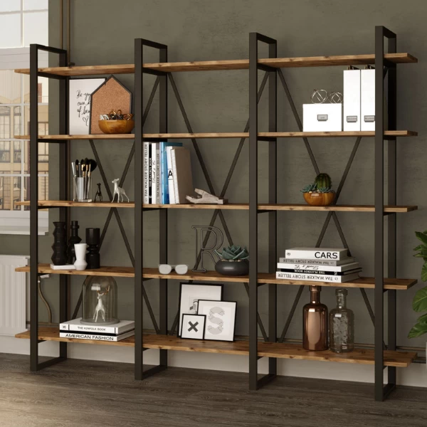 Boekenrek Charissa 220cm - Den/zwart 2 Boekenrek Charissa 220cm - Den/zwart - Afbeelding 2