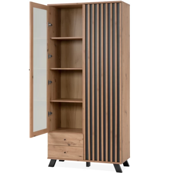 Vitrinekast Médard-artisanale Eik/antraciet 6 Vitrinekast Médard-artisanale Eik/antraciet - Afbeelding 6