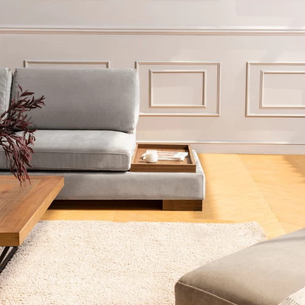 Stijlvolle Hoekbank | Comfort En Uniek Ontwerp | Beukenhout | Licht Grijs 3 Stijlvolle Hoekbank | Comfort En Uniek Ontwerp | Beukenhout | Licht Grijs - Afbeelding 3