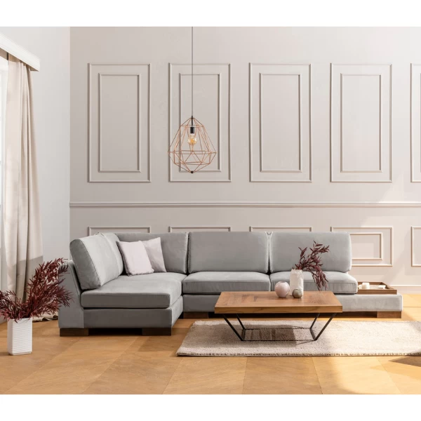 Stijlvolle Hoekbank | Comfort En Uniek Ontwerp | Beukenhout | Licht Grijs 2 Stijlvolle Hoekbank | Comfort En Uniek Ontwerp | Beukenhout | Licht Grijs - Afbeelding 2