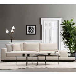 Stijlvolle 4-zitsbank | Comfort En Uniek Ontwerp | Beukenhouten Frame En Beige Polyester Stof