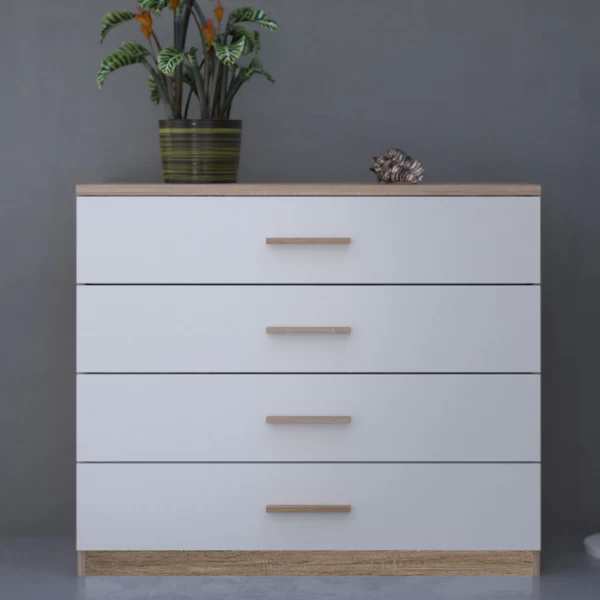 Ladekast Seliena 4 Lades-Geborstelde Eik/mat Wit 1 Ladekast Seliena 4 Lades-Geborstelde Eik/mat Wit