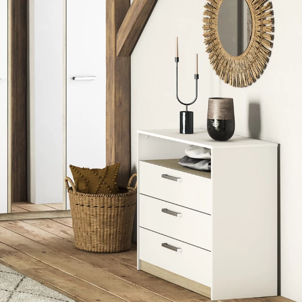 Ladekast Waylon 3 Lades En 1 Open Vak-mat Wit/Kronberg Eik 1 Ladekast Waylon 3 Lades En 1 Open Vak-mat Wit/Kronberg Eik