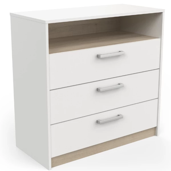 Ladekast Waylon 3 Lades En 1 Open Vak-mat Wit/Kronberg Eik 7 Ladekast Waylon 3 Lades En 1 Open Vak-mat Wit/Kronberg Eik - Afbeelding 7