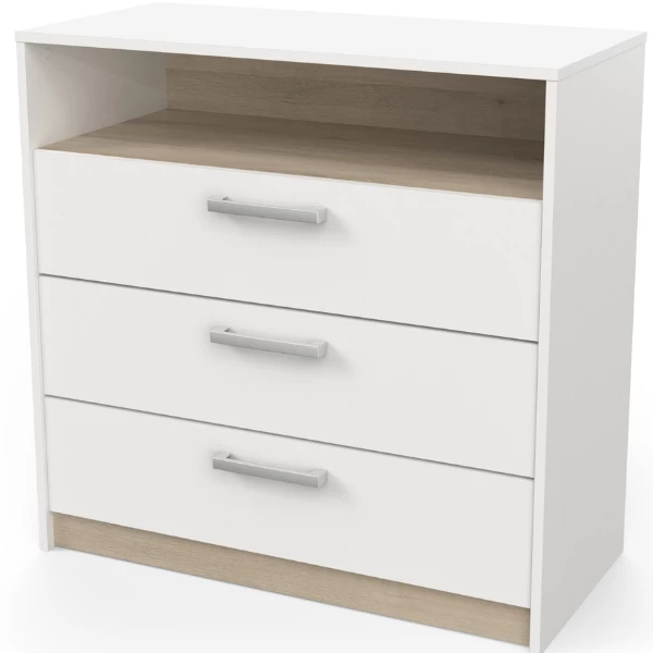 Ladekast Waylon 3 Lades En 1 Open Vak-mat Wit/Kronberg Eik 5 Ladekast Waylon 3 Lades En 1 Open Vak-mat Wit/Kronberg Eik - Afbeelding 5