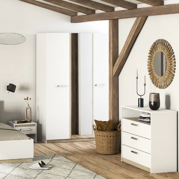 Ladekast Waylon 3 Lades En 1 Open Vak-mat Wit/Kronberg Eik 3 Ladekast Waylon 3 Lades En 1 Open Vak-mat Wit/Kronberg Eik - Afbeelding 3