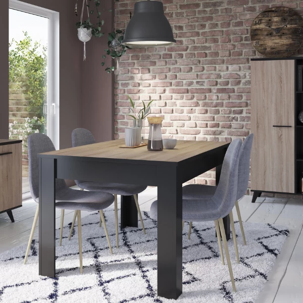 Eettafel Wilke 140 X 90 Cm 6 Personen-geborstelde Eik/matzwart 2 Eettafel Wilke 140 X 90 Cm 6 Personen-geborstelde Eik/matzwart - Afbeelding 2