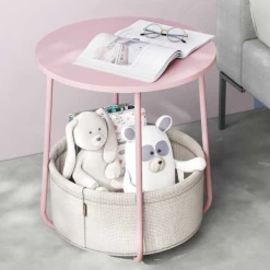 Bijzettafeltje Met Mandje Zoë ø45cm - Roze/wit