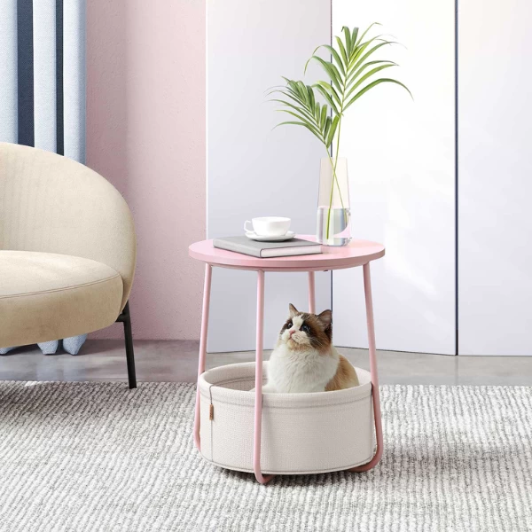 Bijzettafeltje Met Mandje Zoë ø45cm - Roze/wit 3 Bijzettafeltje Met Mandje Zoë ø45cm - Roze/wit - Afbeelding 3