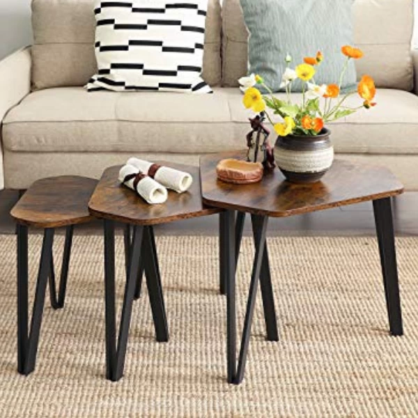 Set Van 3 Nesting Salontafels: Rustieke Charme, Industriële Stijl 1 Set Van 3 Nesting Salontafels: Rustieke Charme, Industriële Stijl