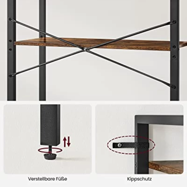 VASAGLE ALINRU 5-vaks Opbergrek, Stalen Boekenplankframe 3 VASAGLE ALINRU 5-vaks Opbergrek, Stalen Boekenplankframe - Afbeelding 3