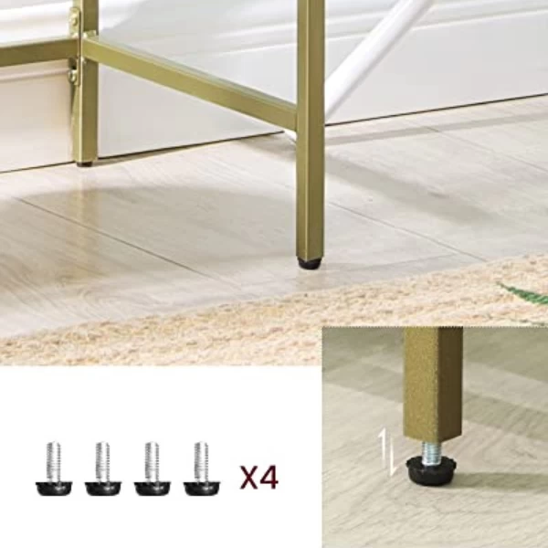 Moderne Gouden Console Tafel Met Gehard Glas, Metalen Frame, Stevig, Verstelbare Voeten 5 Moderne Gouden Console Tafel Met Gehard Glas, Metalen Frame, Stevig, Verstelbare Voeten - Afbeelding 5