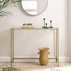 Moderne Gouden Console Tafel Met Gehard Glas, Metalen Frame, Stevig, Verstelbare Voeten 9 Moderne Gouden Console Tafel Met Gehard Glas, Metalen Frame, Stevig, Verstelbare Voeten -Collectie Woonkamermeubels Ontwerp zonder titel 2023 06 05T131120.213 2074