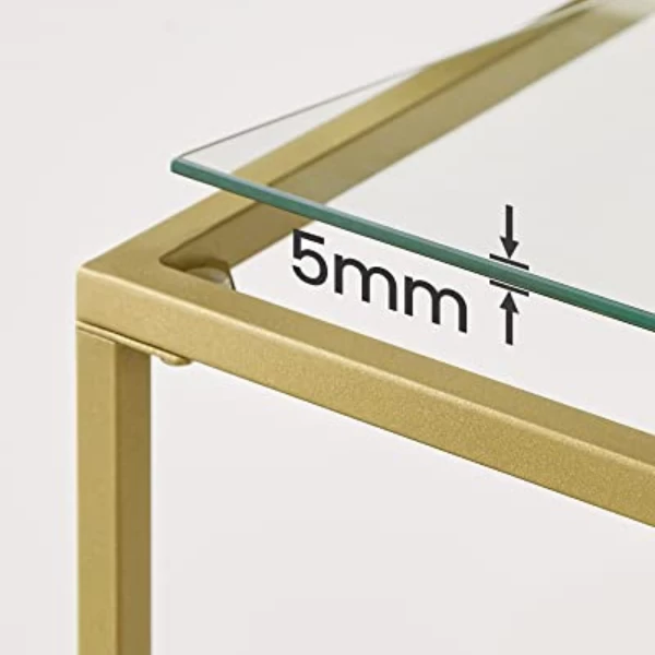 Gouden Console Tafel - Modern 2 Planken Gehard Glas Met/Metalen Frame En Verstelbare Voeten 4 Gouden Console Tafel - Modern 2 Planken Gehard Glas Met/Metalen Frame En Verstelbare Voeten - Afbeelding 4