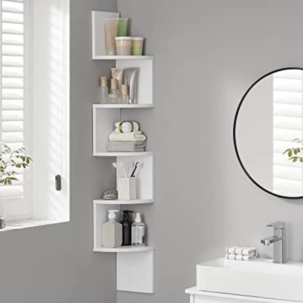 Witte Hoekplank 5 Etages | Zigzag Ontwerp | 20x20x127,5cm 1 Witte Hoekplank 5 Etages | Zigzag Ontwerp | 20x20x127,5cm