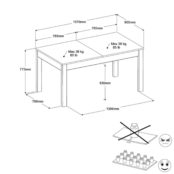 Verlengbare Eettafel Hongkong 157>207cm - Eik/zwart 2 Verlengbare Eettafel Hongkong 157>207cm - Eik/zwart - Afbeelding 2