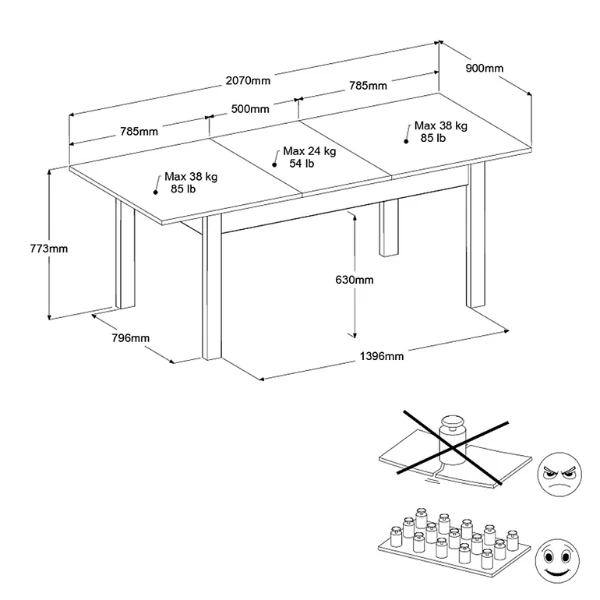 Verlengbare Eettafel Hongkong 157>207cm - Eik/zwart 6 Verlengbare Eettafel Hongkong 157>207cm - Eik/zwart - Afbeelding 6