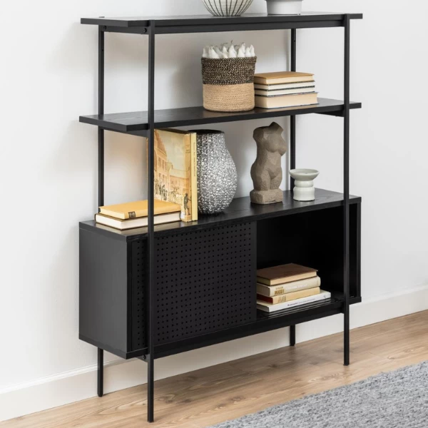 Boekenkast Angus | 94 X 27 X 114 Cm | 2 Schuifdeuren | Zwart 1 Boekenkast Angus | 94 X 27 X 114 Cm | 2 Schuifdeuren | Zwart