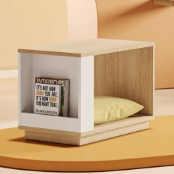 Bijzettafeltje Ellana 40 X 70 Cm 2 Open Vakken-lichte Eik/wit