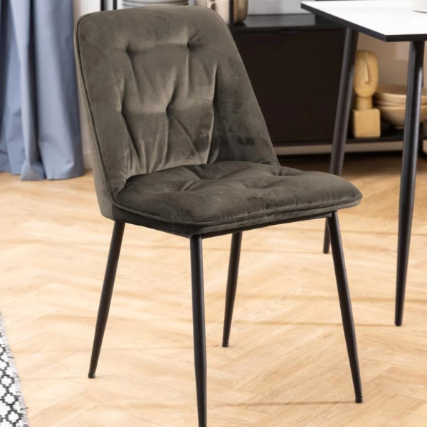Eetkamerstoel Lynn Velours En Metaal - Taupe 1 Eetkamerstoel Lynn Velours En Metaal - Taupe