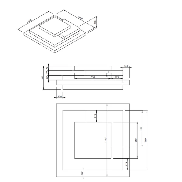 Salontafel Selena 110x110 - Beton/zwart 2 Salontafel Selena 110x110 - Beton/zwart - Afbeelding 2