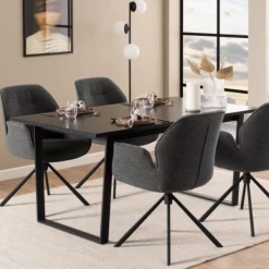 Verlengbare Eettafel Amanda 160<220x90 - Marmer/zwart