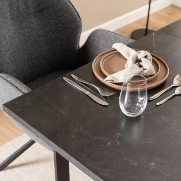 Verlengbare Eettafel Amanda 160<220x90 - Marmer/zwart 2 Verlengbare Eettafel Amanda 160<220x90 - Marmer/zwart - Afbeelding 2