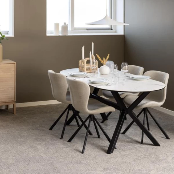 Draaibare Eetkamerstoel Tilda Stof - Beige/zwart 3 Draaibare Eetkamerstoel Tilda Stof - Beige/zwart - Afbeelding 3