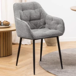 Eetkamerstoel Bridget Stof En Metaal - Grijs/zwart