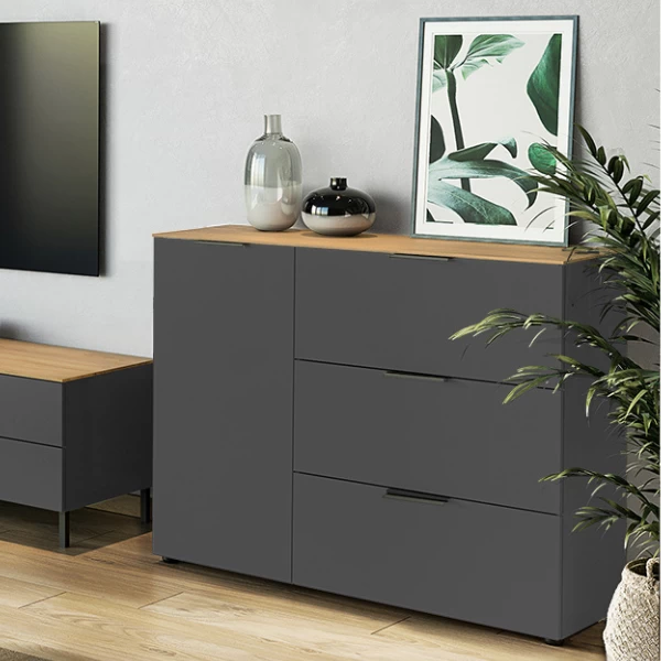 Wandkast Calista 109cm 1 Deur & 3 Lades - Antraciet/eik 1 Wandkast Calista 109cm 1 Deur & 3 Lades - Antraciet/eik