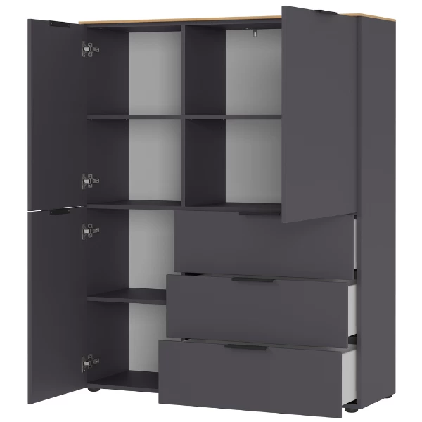 Buffetkast Calista 109cm 2 Deuren & 3 Lades - Antraciet/eik 4 Buffetkast Calista 109cm 2 Deuren & 3 Lades - Antraciet/eik - Afbeelding 4