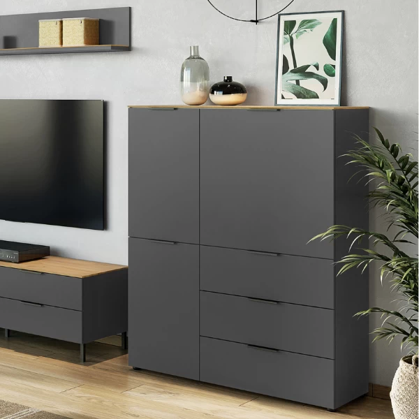 Buffetkast Calista 109cm 2 Deuren & 3 Lades - Antraciet/eik 10 Buffetkast Calista 109cm 2 Deuren & 3 Lades - Antraciet/eik - Afbeelding 10