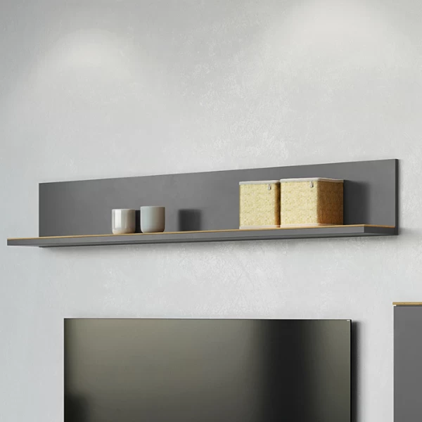 Wandplank Calista 164cm - Antraciet/eik 1 Wandplank Calista 164cm - Antraciet/eik