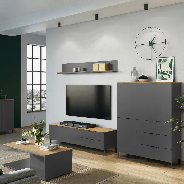 Wandplank Calista 164cm - Antraciet/eik 3 Wandplank Calista 164cm - Antraciet/eik - Afbeelding 3