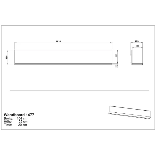 Wandplank Calista 164cm - Antraciet/eik 2 Wandplank Calista 164cm - Antraciet/eik - Afbeelding 2