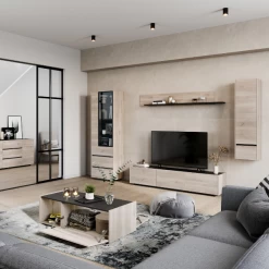 Wandplank Grillo 180cm - Eikdecor/zwart -Collectie Woonkamermeubels Ontwerp zonder titel 2023 08 04T130459.232 76e3