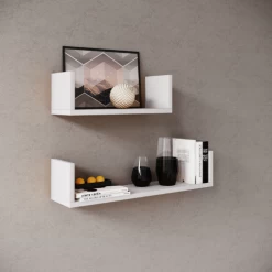 Set Van 2 Wandplanken 40x14.5 Cm En 60x14.5 Cm Britta-wit